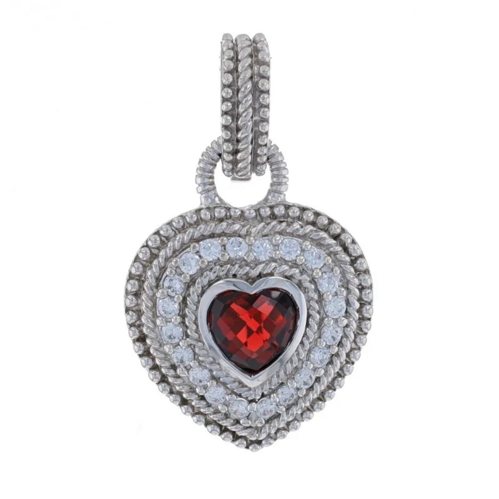 Judith Ripka Garnet & Cubic Zirconia Halo Enhancer Pendant - Sterling 925 Heart